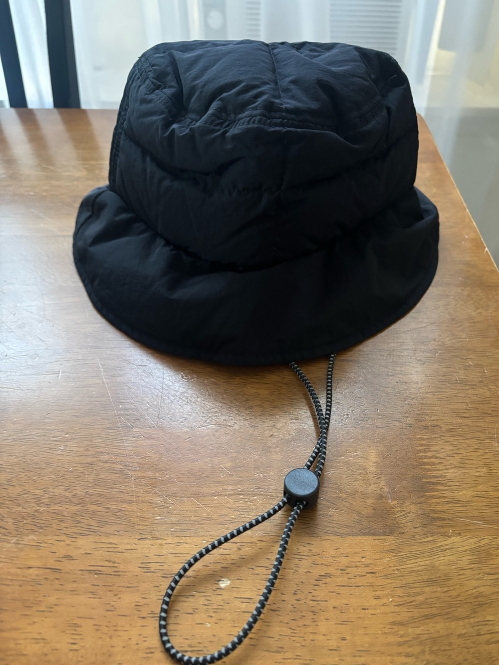 Black Quilted Bucket Hat with Adjustable Chin Cord
